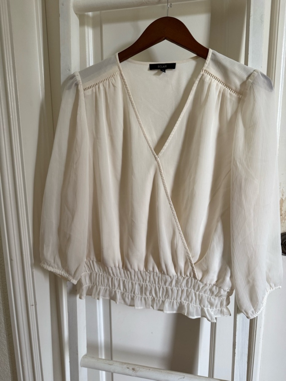 ECLAE Cream Wrap Blouse with Elastic Hem